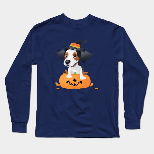 A cute dog in pumpkin celebrating Halloween Long Sleeve T-Shirt by halazidan